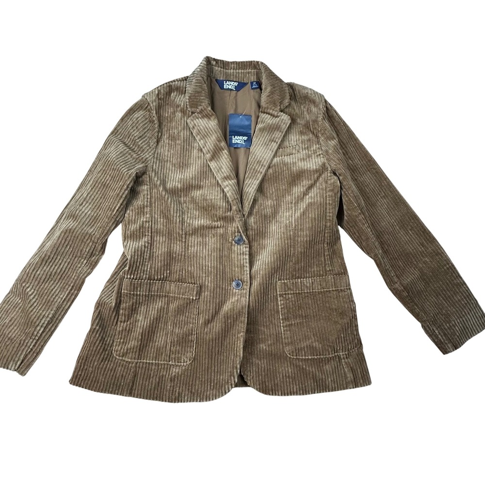 Lands End Boys Tan Brown Corduroy Blazer Jacket Size M 10-12 NWT RN 62830